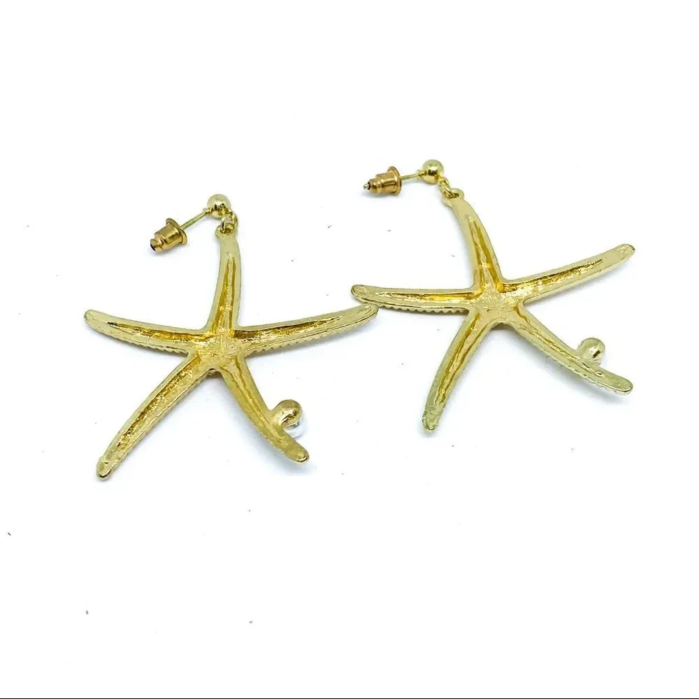NWT Gold star fish Faux Pearl Earring